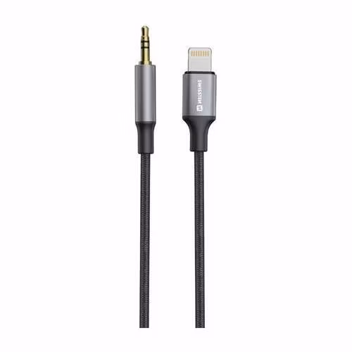 SWISSTEN AUDIO ADAPTÉR TEXTILE LIGHTNING (samec) / 3,5 mm JACK (samec) 1,5 M ČERNÝ (nahrazuje 73501213)
