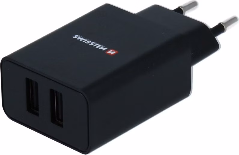 Swissten síťový adaptér smart ic 2x usb 2,1a power černý (eco balení)