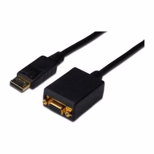Digitus Adaptérový kabel DisplayPort, DP - HD15 (VGA) samec / samice, 0,15 m, s blokováním, kompatibilní s DP 1.2, CE, bl
