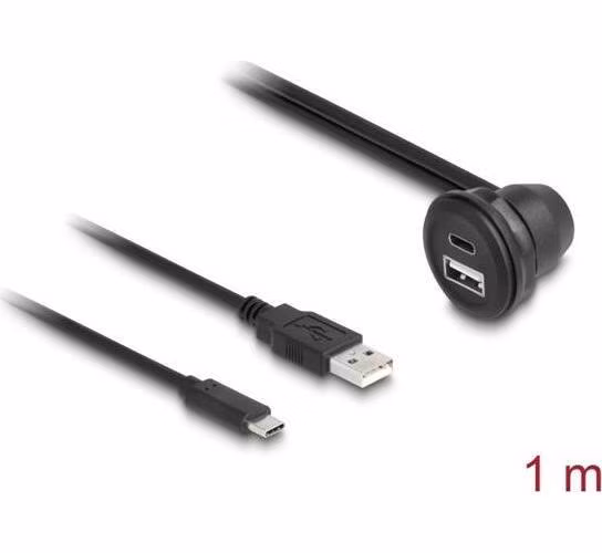 Delock Kabel USB 2.0, ze zástrčky USB Typ-A a zástrčky USB Type-C™ na zásuvku USB Typ-A, pravoúhlou 90° a na zásuvku USB