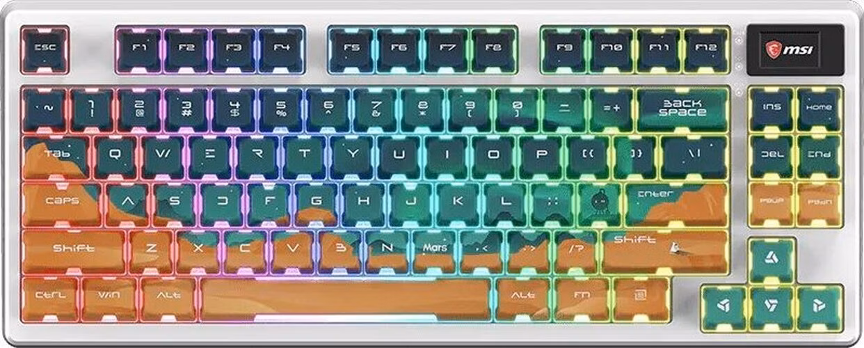 MSI herní klávesnice FORGE GK600 TKL Mars/ bezdrátová 2,4GHz+BT/ mechanická/ RGB/ USB-C/ display/ CZ+SK layout