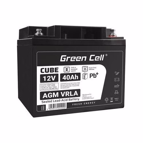 Green Cell CUBE AGM IP54 12V 40Ah VRLA Battery Gel deep cycle scooter mower boat barge mower tractor fishing boat