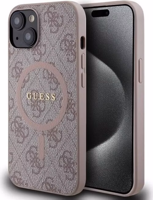Guess PU Leather 4G Colored Ring MagSafe kryt iPhone 14 ružový