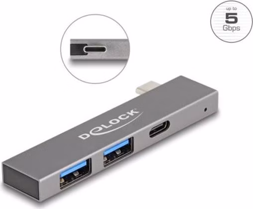 Delock 3 portový štíhlý USB Hub USB Type-C™ na 1 x USB 5 Gbps USB Type-C™ + 2 x USB 5 Gbps Typ-A