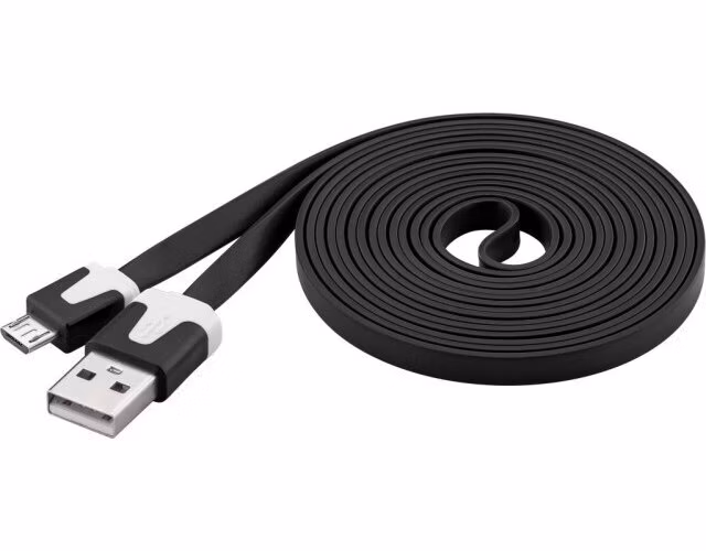 PremiumCord Kabel micro USB 2.0, A-B 2m, plochý PVC kabel, černý