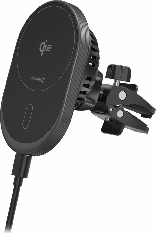 SWISSTEN MAGNETICKÝ DRŽÁK DO VENTILACE AUTA MagRide S BEZDRÁTOVÝM NABÍJENÍM Qi2 15W (kompatibilní s MagSafe)
