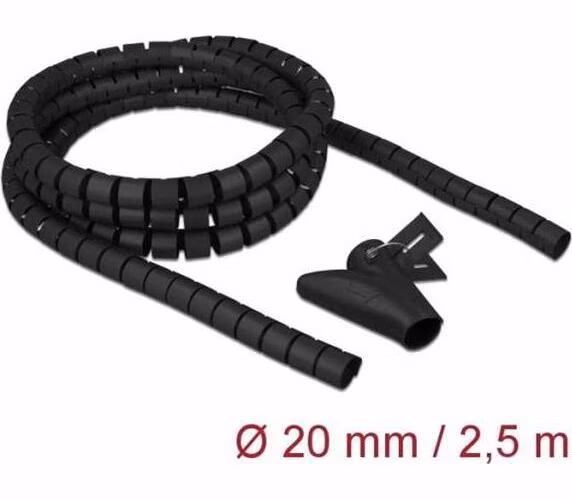 Delock Spirálová hadice se vtahovacím nástrojem 2,5 m x 20 mm, černá