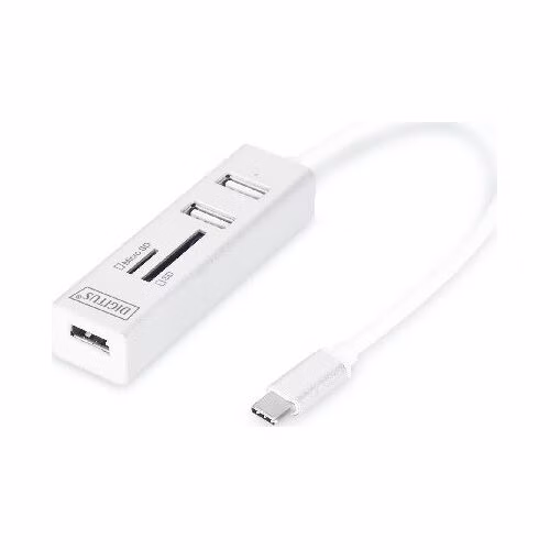 DIGITUS USB 2.0 Type-C s ctečka karet 3x USB 2.0. 1x SD, 1x MicroSD Port, Hliník