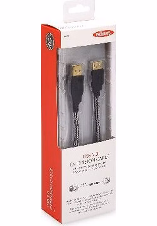 Ednet Prodlužovací kabel USB 2.0, typ A M / F, 1,8 m, bavlna, zlato, bl