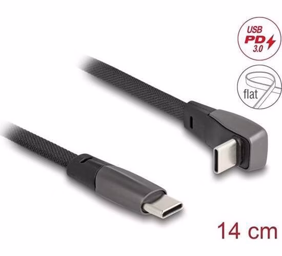 Delock Plochý páskový kabel USB 2.0 ze zástrčkového konektoru USB Type-C™ na zástrčkový konektor USB Type-C™, pravoúhlý