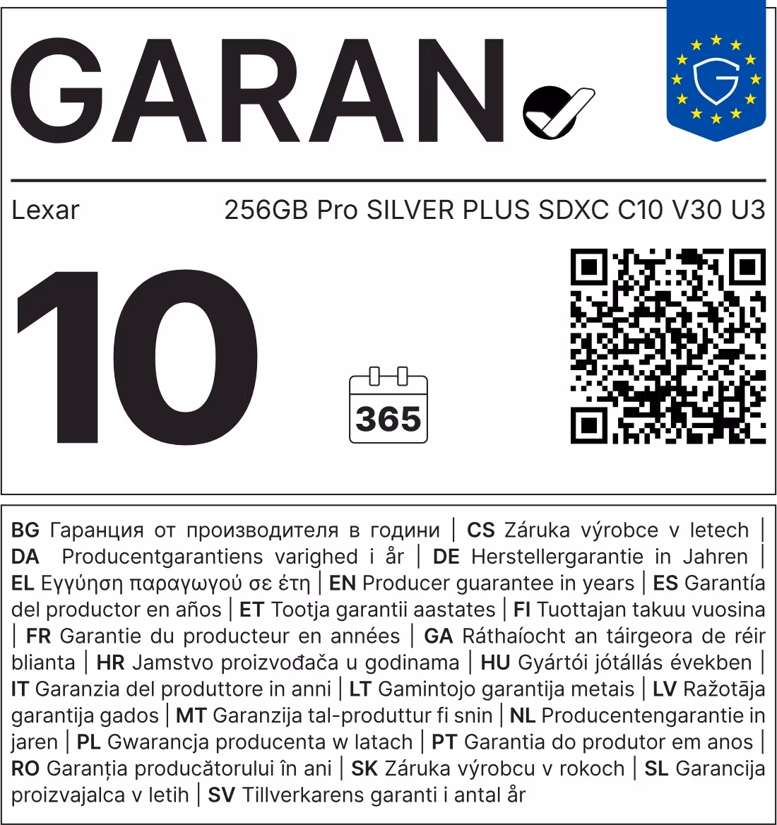 Lexar 256GB Pre SILVER PLUS SDXC C10 V30 U3