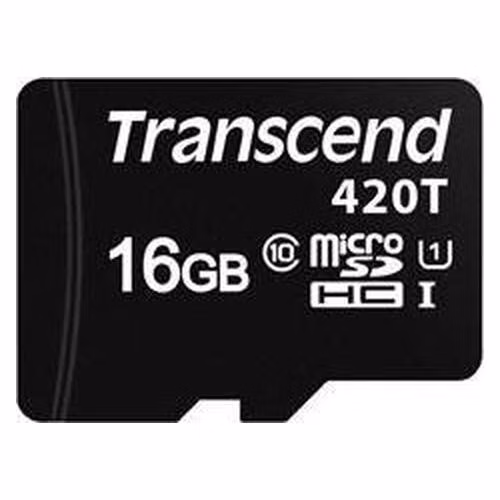 Transcend 16GB microSDHC420T UHS-I U1 (Class 10) 3K P/E paměťová karta, 95MB/s R, 70MB/s W, černá, tray balení