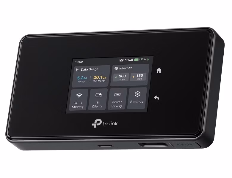 TP-Link M8550 mobilní 5G WiFi 6 router, display, 4700 mAh baterie, SD slot, 1x GLAN, 2x TS9
