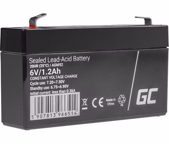Green Cell AGM VRLA 6V 1.2Ah maintenance-free battery for the alarm system, cash register, toys