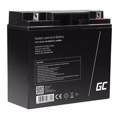 Green Cell AGM VRLA 12V 22Ah maintenance-free battery for boats, scooters, toys, wheelchairs