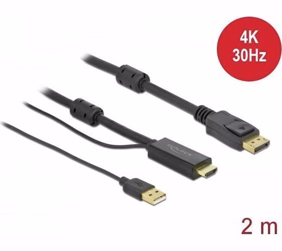 Delock Kabel HDMI na DisplayPort 4K 30 Hz 2 m