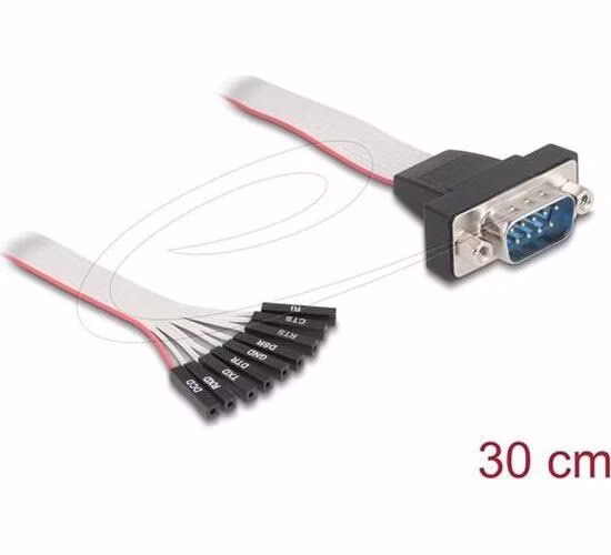Delock Plochý stuhový kabel RS-232 z 9 pinového zásuvkového konektoru na 9 pinovou zástrčku D-Sub s maticemi, 30 cm