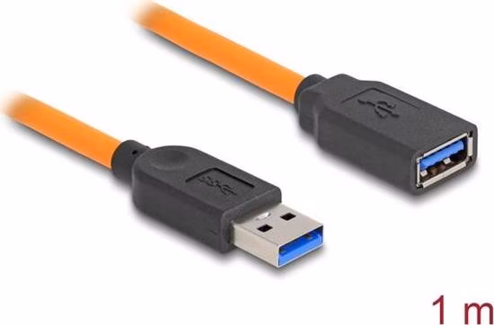Delock USB 5 Gbps kabel, ze zástrčky USB Typu-A na samice USB Typu-A, k focení s tetheringem, 1 m, oranžový