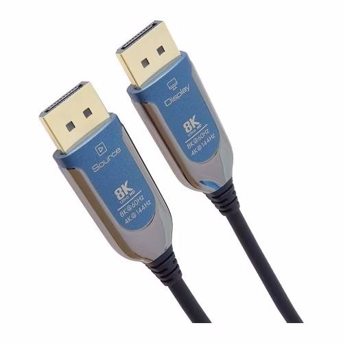PremiumCord 8K Optický DisplayPort 1.4 přípojný kabel M/M, zlacené konekt. 50m