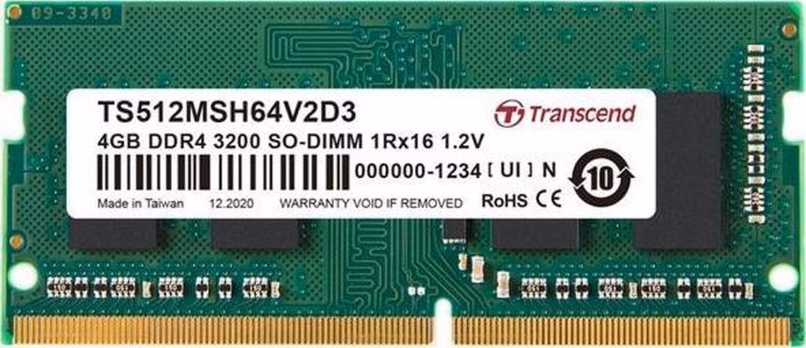Transcend paměť 4GB SODIMM DDR4 3200 1Rx16 512Mx16 CL22 1.2V