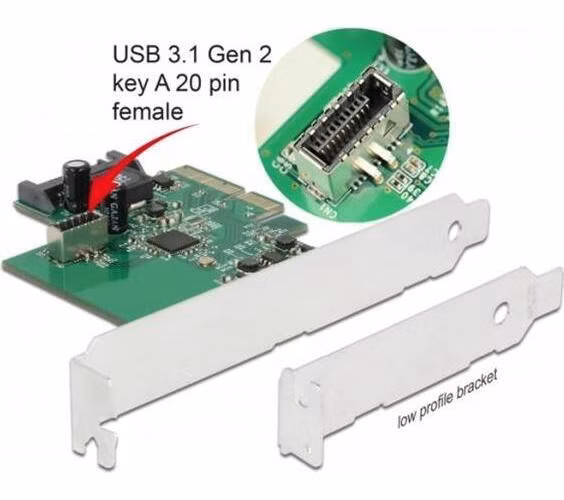 Delock Karta PCI Express na 1 x interní USB 3.2 Gen 2 key A 20 pin samice