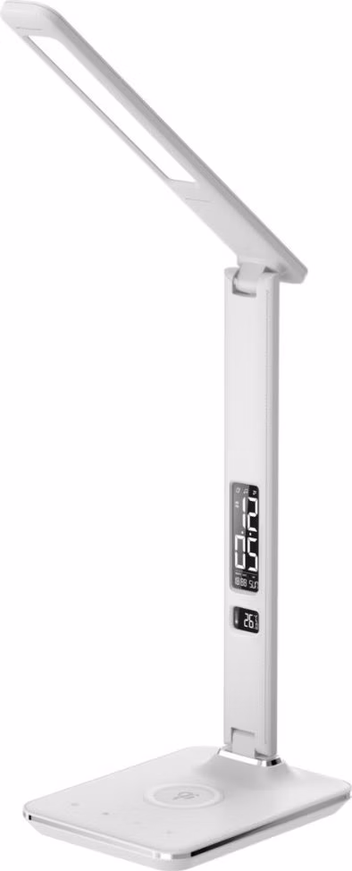 IMMAX LED stolní lampička Kingfisher/ Qi nabíjení/ 8,5W/ 400lm/ 12V/2,5A/ 3 barvy světla/ sklápěcí rameno/ bílá