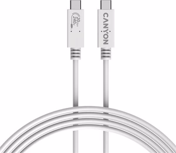 Canyon OnWire 240, 1 m, nabíjací a dátový kábel USB-C / USB-C, USB4, 240 W PD, 20 Gb/s, TPE, biely