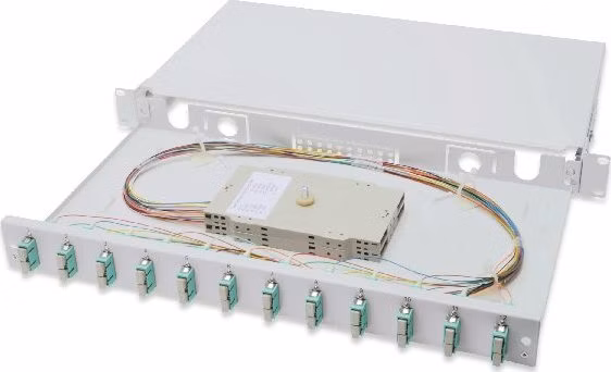Digitus Fiber Optic Sliding Splice Box, 1U, Equipped 12x SC duplex, incl. M 25 Screw, Splice Cassette Color Pigtails OM3, Adapter