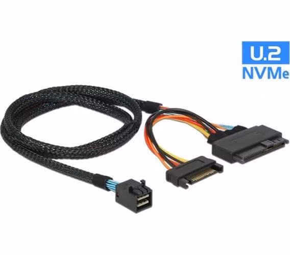 Delock Kabel SFF-8643 samec > U.2 SFF-8639 samec + napájecí konektor SATA 75 cm