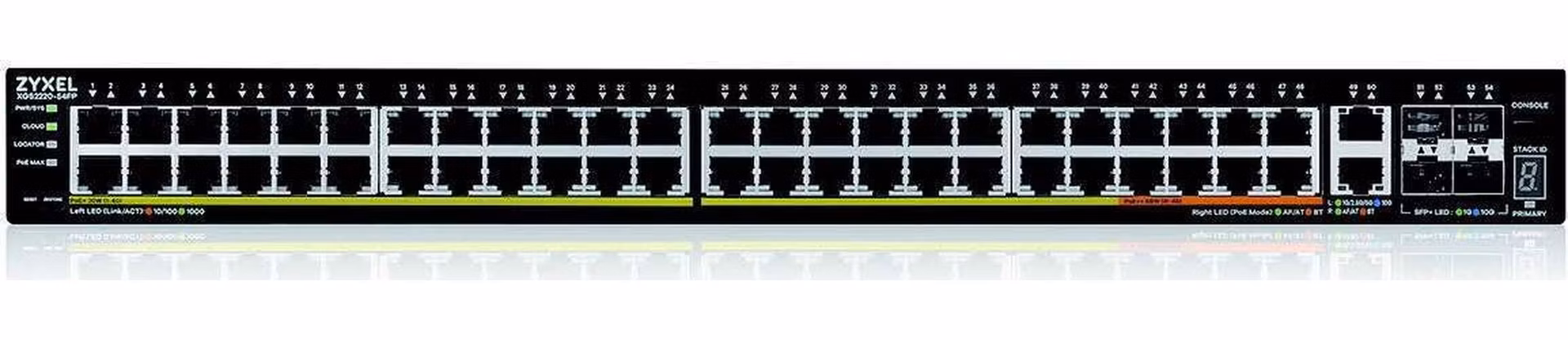 Zyxel XGS2220-54FP, L3 Access Switch, 960W PoE, 40xPoE+/10xPoE++, 48x1G RJ45 2x10mG RJ45, 4x10G SFP+ Uplink, incl. 1 yr