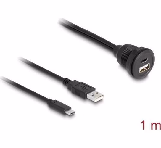Delock Kabel USB 2.0, ze zástrčky USB Typ-A a zástrčky USB Type-C™ na zásuvku USB Typ-A a zásuvku USB Type-C™, k vestavění, 1 m