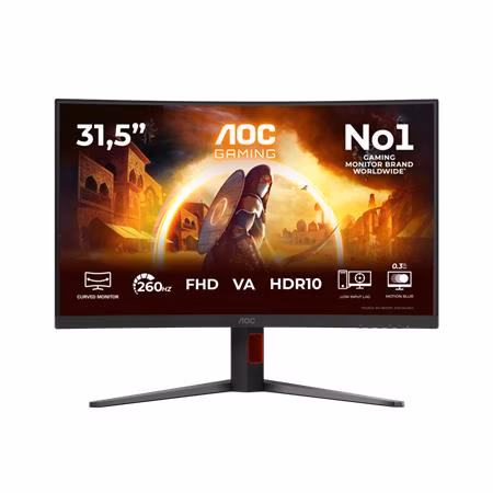 AOC LCD herní C32G4Z 31,5" zakřivený VA/1920x1080@260Hz/0,3ms/300cd/2xHDMI/DP/Pivot/HAS/VESA