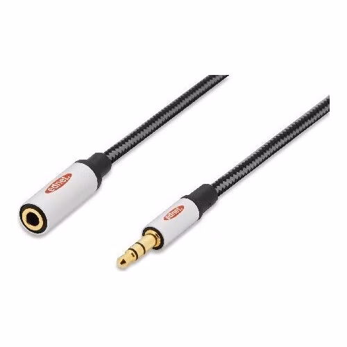 Ednet Audio prodlužovací kabel, stereo 3,5 mm samec/samice, 3,0 m, CCS, stíněný, bavlna, zlato, stříbrná/černá