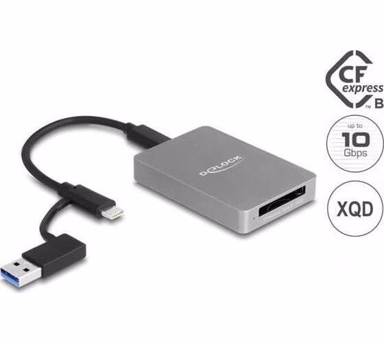 Delock Čtečka karet s rozhraním USB Type-C™ v hliníkovém krytu na paměťové karty CFexpress nebo XQD