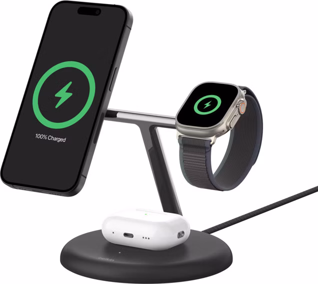 Belkin Boost Charge Pro 3-in-1 Magnetic Wireless Charging Stand with Qi2 15W - Black