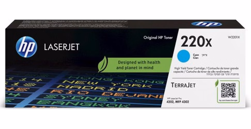 HP toner 220X (azurový, 5500str.) pro LaserJet Pro 4202dn, 4202dw, MFP 4302dw, MFP 4302fdn, MFP 4302fdw