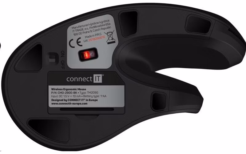 CONNECT IT FOR HEALTH ergonomická vertikální myš, (+ 1x AA baterie zdarma), bezdrátová, ČERNÁ