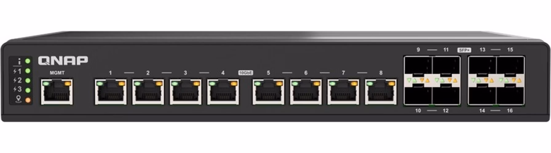 QNAP riadený priemyselný switch QSW-IM3216-8S8T: 16x 10G porty (8x 10Gb SFP+ a 8x 10Gb RJ-45)