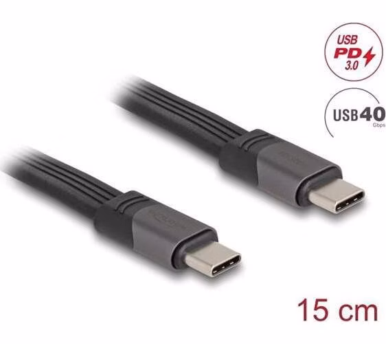 Delock USB 40 Gbps, FPC plochý stuhový kabel, USB Type-C™ na USB Type-C™, 15 cm, PD 3.0 100 W E-Marker