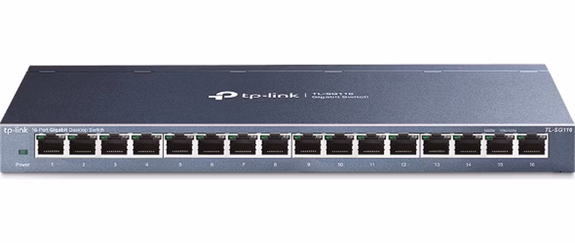 16-Port Gigabit Desktop Switch PORT: 16× Gigabit RJ45 Ports SPEC: Desktop Steel Case FEATURE: Plug and Play