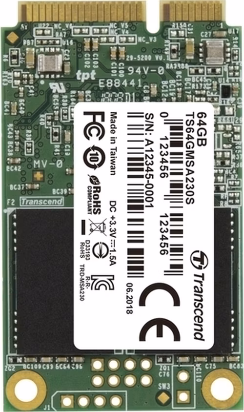 TRANSCEND MSA230S 64GB SSD disk mSATA, SATA III 6Gb/s (3D TLC), 550MB/s R, 400MB/s W