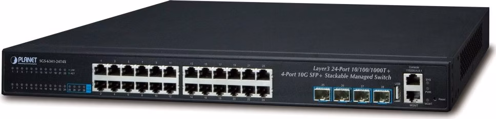 Planet SGS-6341-24T4X L3 switch, 24x1Gb, 4x10Gb SFP+, HW/IP stack, VSF/Cluster