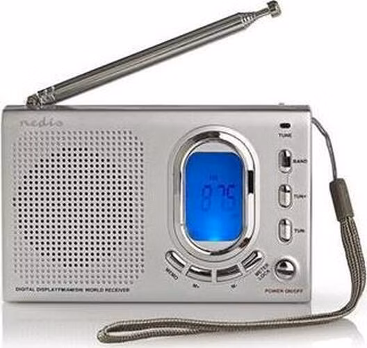 Nedis RDWR1000GY- FM Rádio Přenosné | AM / FM/ SW | Napájení z baterie/Síťové | Digitální | 1.5 W | Černá