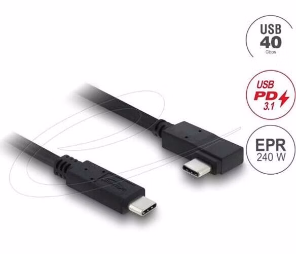 Delock Koaxiální kabel USB 40 Gbps pravoúhlý levý / pravý USB PD 3.1 240 W 1 m