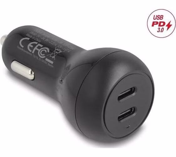 Delock Nabíječka do auta, 2 x USB Type-C™ PD 3.0, o výkonu 40 W