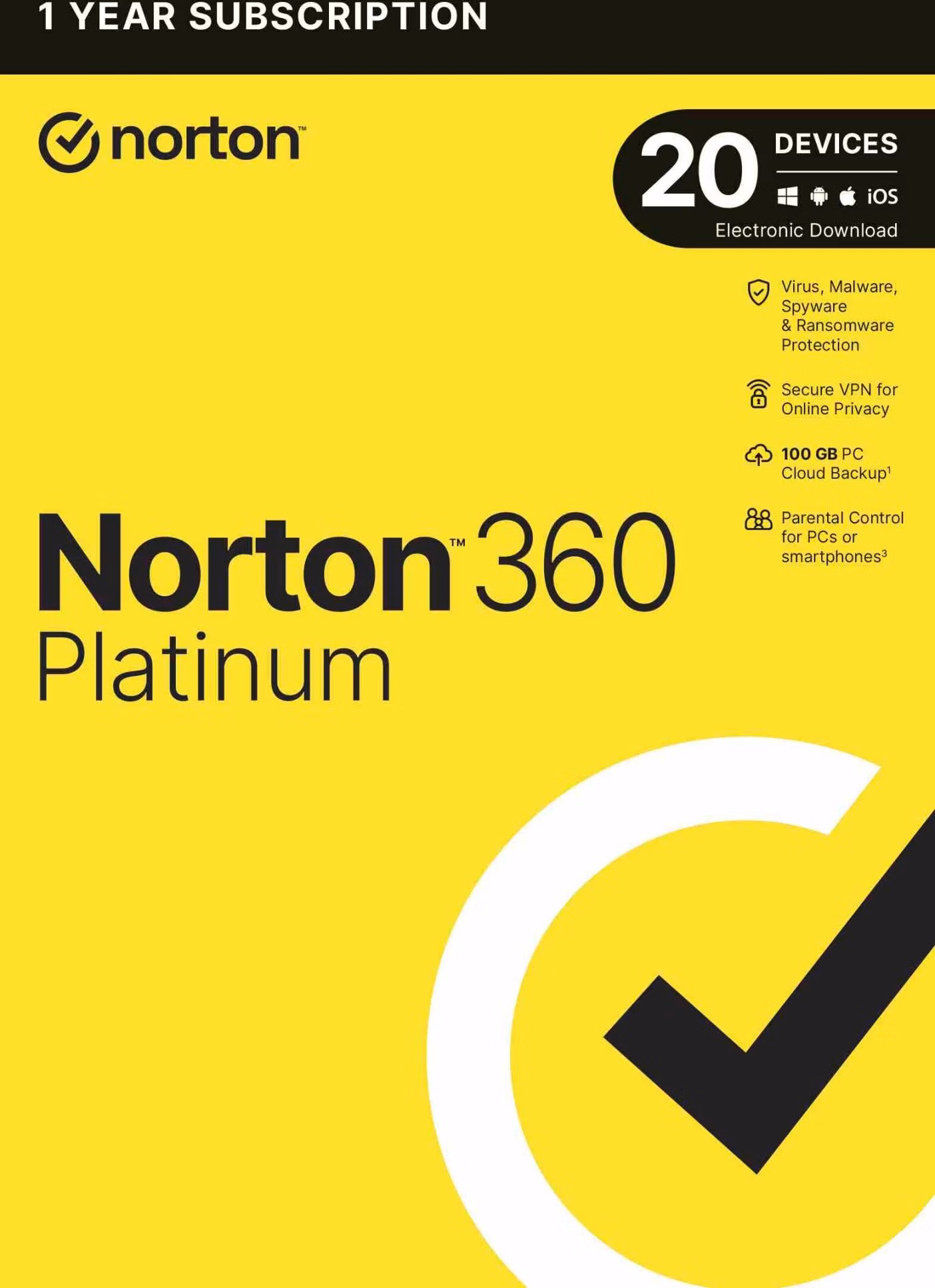 NORTON 360 PLATINUM 100 GB +VPN 1 používateľ pre 20 zariadení na 1 rok ESD