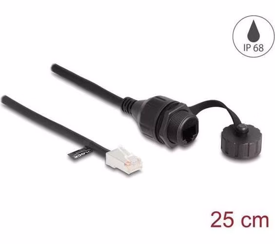 Delock Kabel ze zástrčkového konektoru RJ45 na zásuvkový konektor RJ45 pro vestavné aplikace, s těsnicí krytkou