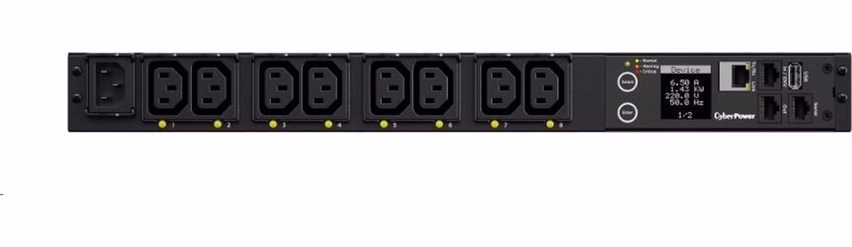 CyberPower Rack PDU, prepínaná, 1U, 10A, (8)C13, IEC-320 C14