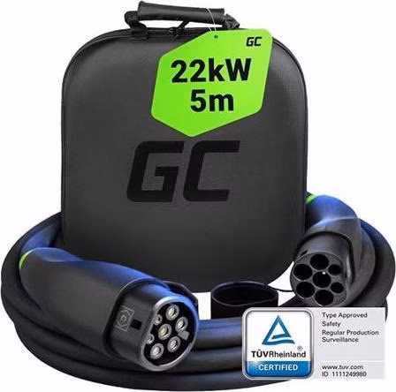 Green Cell Snap Type 2 -Nabíjecí kabel pro elektromobily 22kW 5m pro Tesla Model 3 S X Y, VW ID.3, ID.4, Kia EV6, Audi E-Tron, Fia