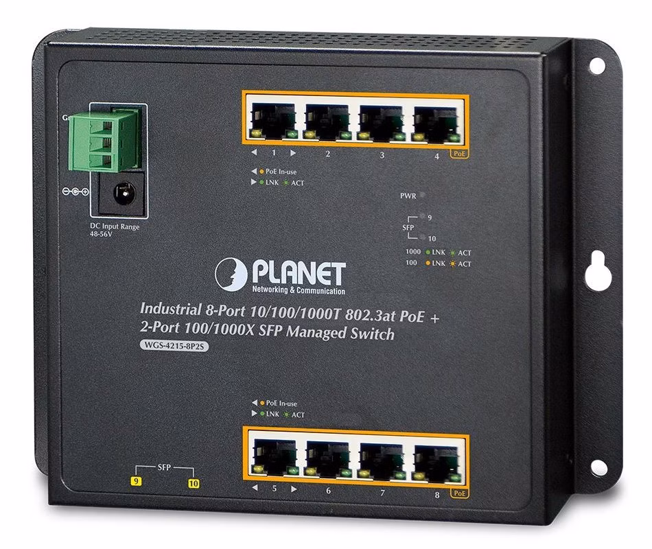 OPRAVENÉ - Planet WGS-4215-8P2S nástěnný PoE switch 8x1000B-T,2x SFP, Web/SNMP, 802.3at